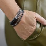 193BLK Armband silber & leder Schwarz Dames ZIPP Collection