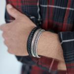 742BLK Armband Leder Schwarz Heren WEAVE Collection