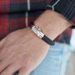 742BLK Armband Leder Schwarz Heren WEAVE Collection