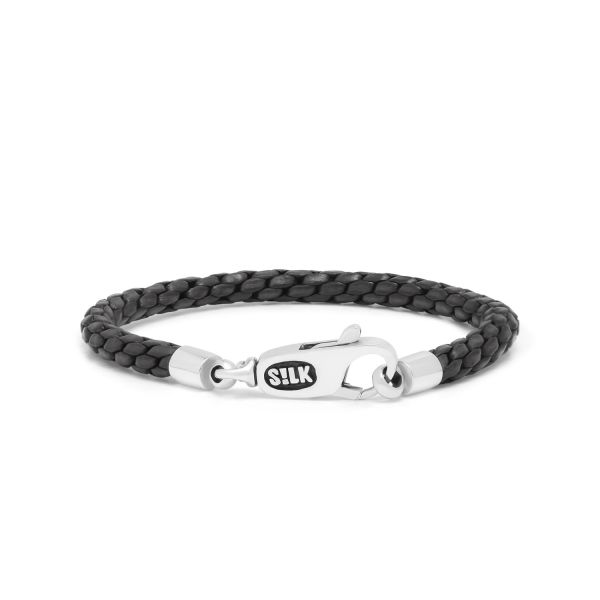 755BLK armband leder & silber DOUBLE LINKED Collection