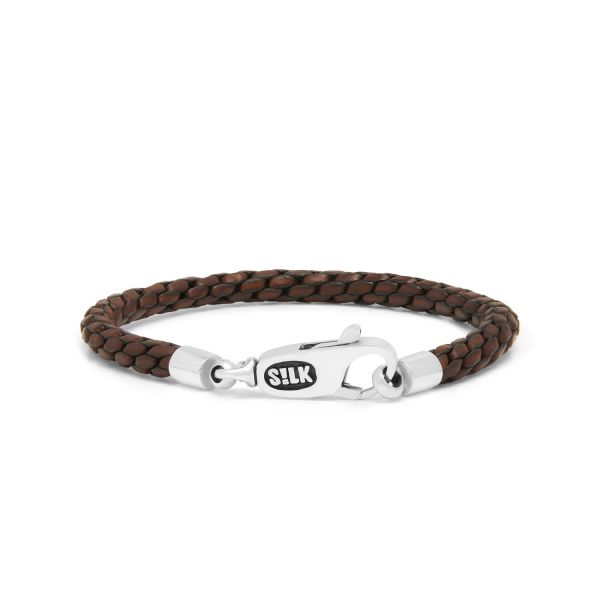 755BRN armband leder & silber DOUBLE LINKED Collection